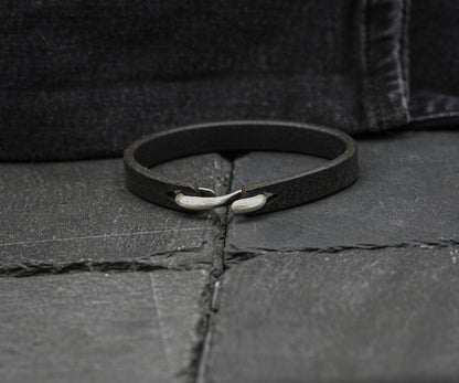 Handmade Leather Bracelet with Sterling Silver S-Hook Clasp | Distressed Unisex Cuff