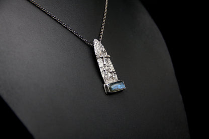 Sterling silver amulet, labradorite pendant, abstract jewellery