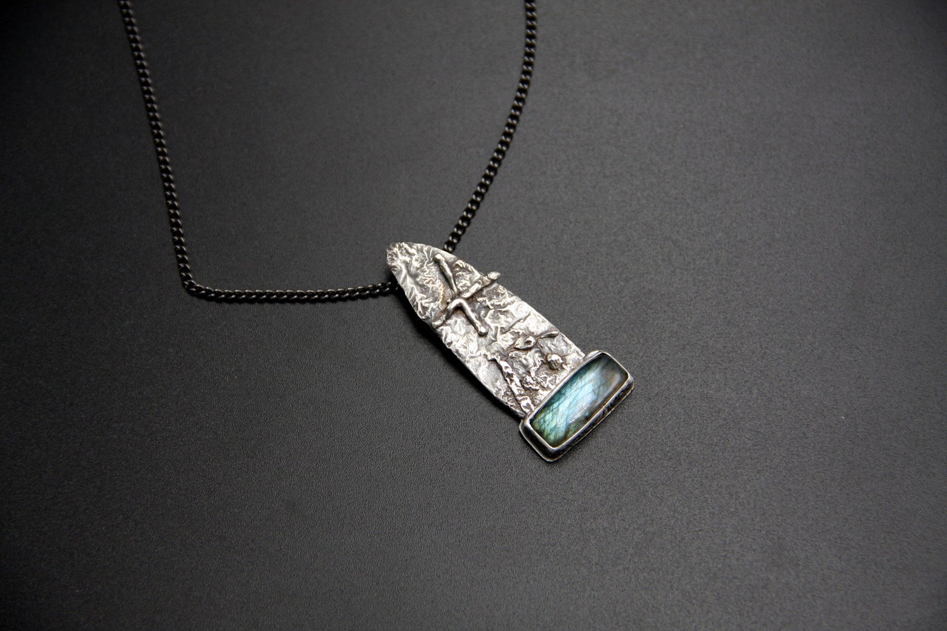 Sterling silver amulet, labradorite pendant, abstract jewellery