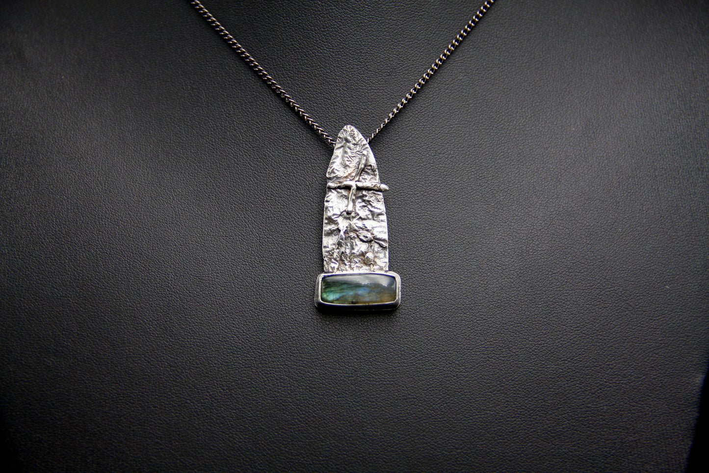 Sterling silver amulet, labradorite pendant, abstract jewellery