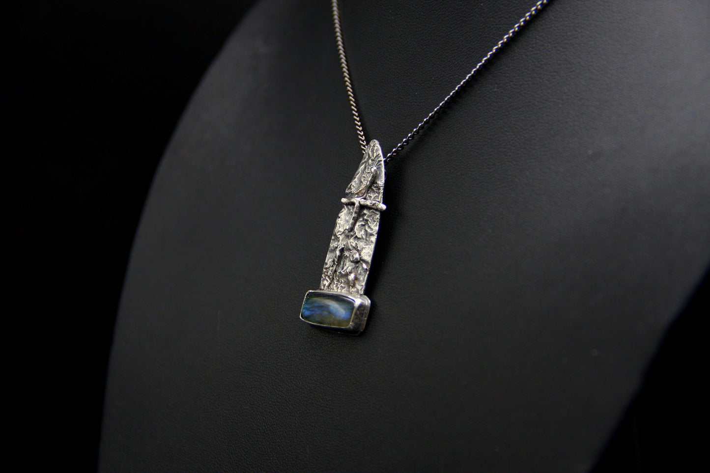 Sterling silver amulet, labradorite pendant, abstract jewellery