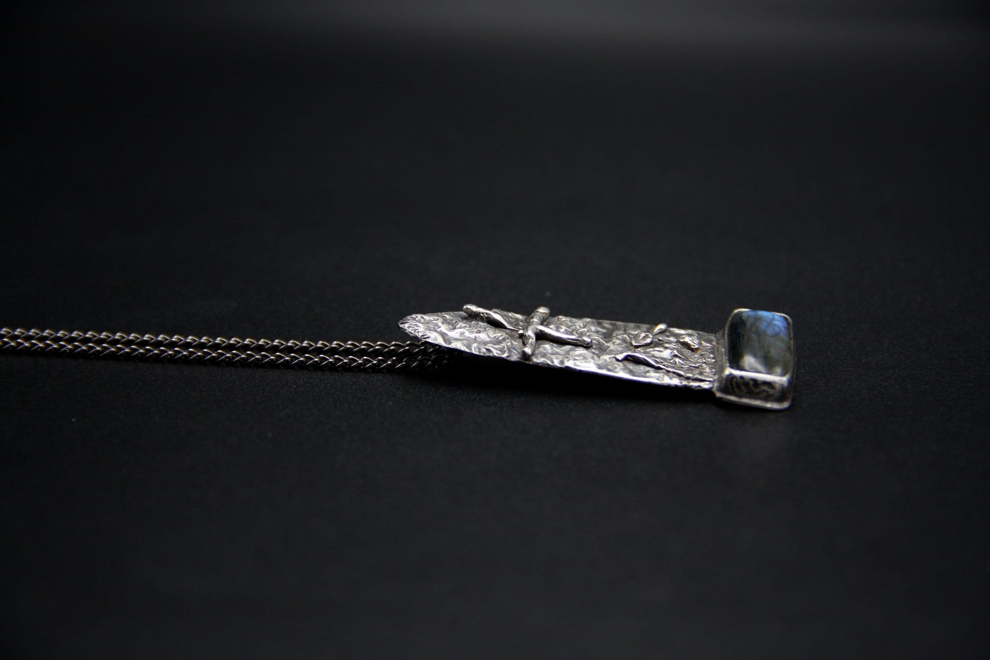 Sterling silver amulet, labradorite pendant, abstract jewellery