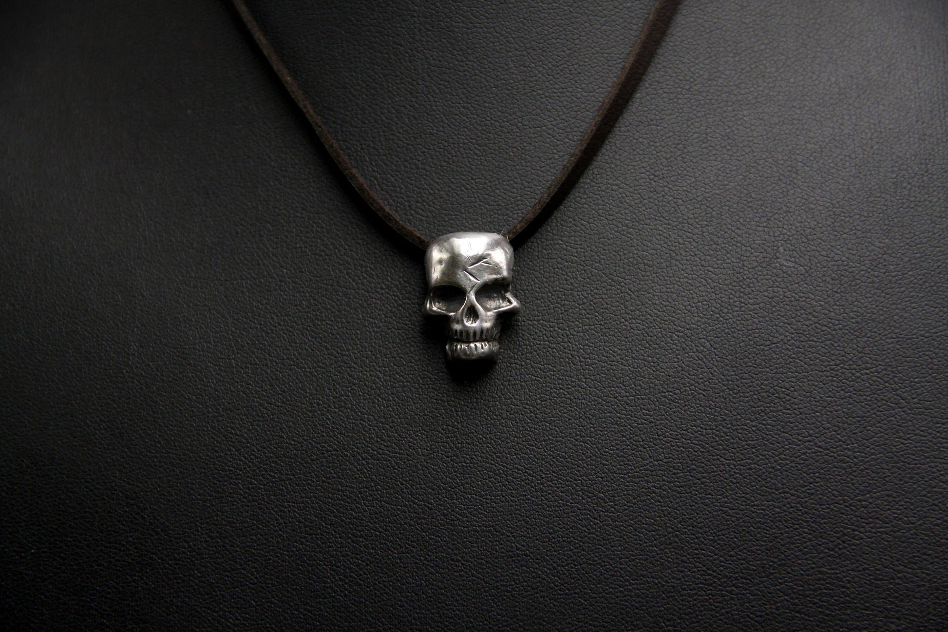 Sterling silver skull pendant, goth skull necklace