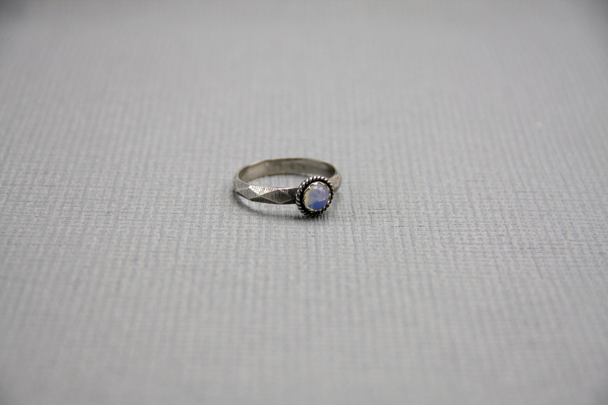 Women opal ring, faceted ring, dainty solitaire ring