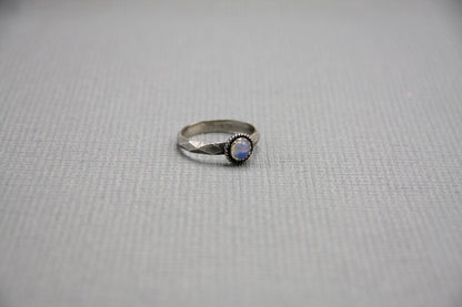 Women opal ring, faceted ring, dainty solitaire ring