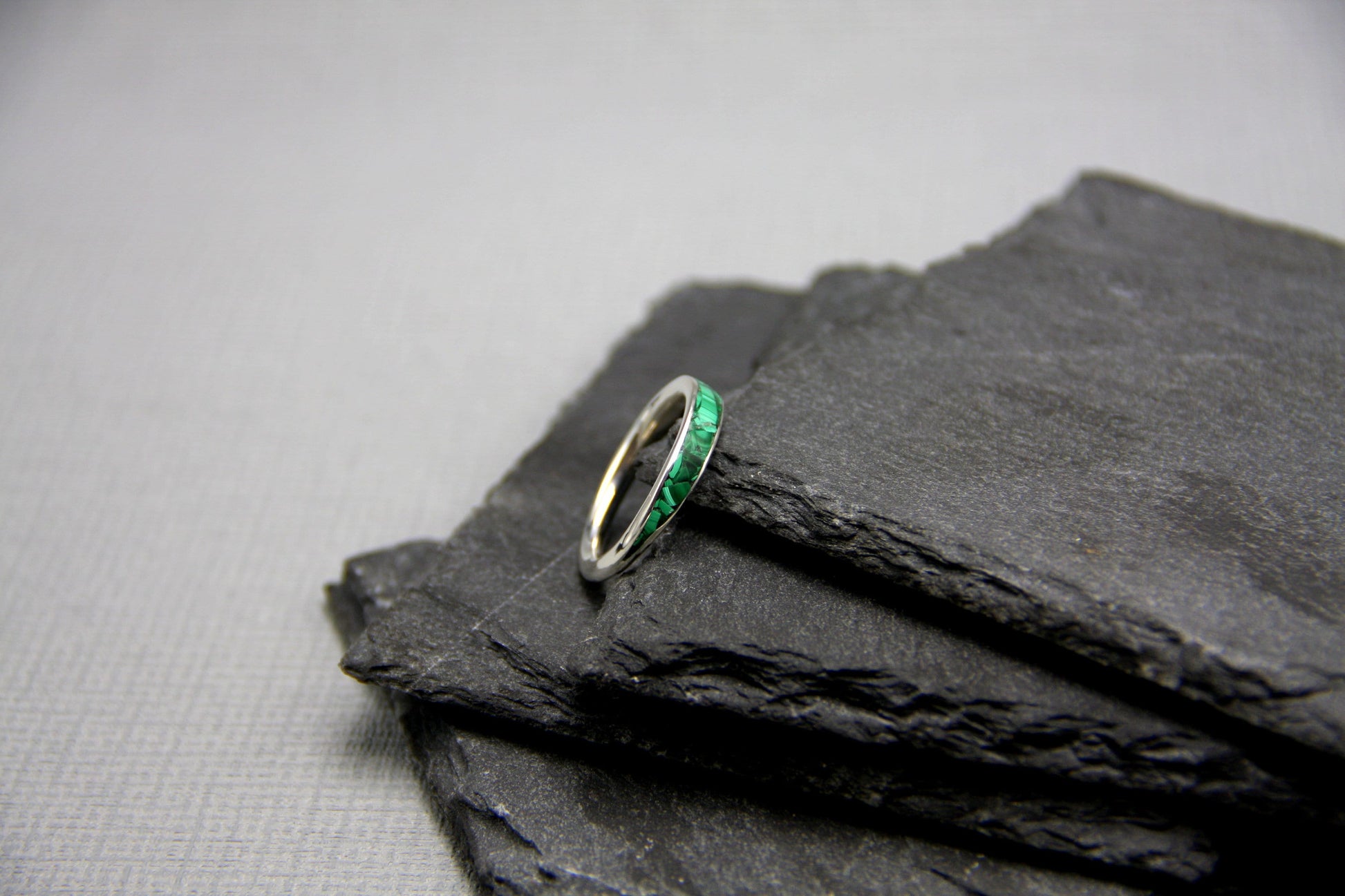 Silver women ring, malachite inlay ring, silver band, stacking ring