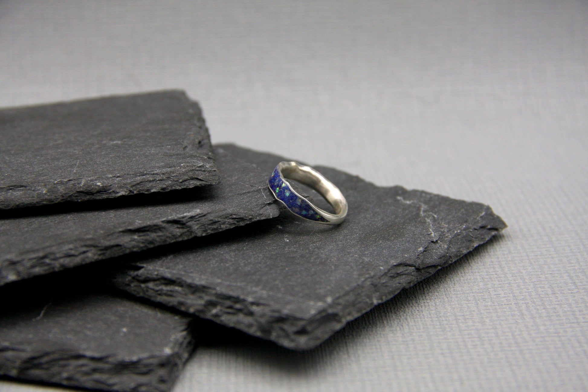 Women ring, Silver Lapis Lazuli ring, crushed opal inlay ring,