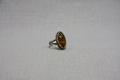 Baltic amber statement ring, Sterling silver ring, size T ring