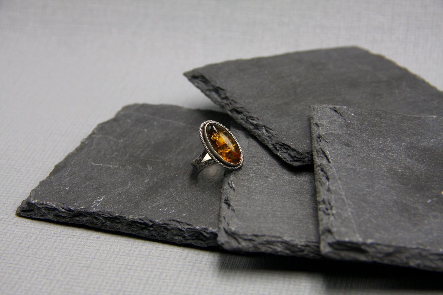 Baltic amber statement ring, Sterling silver ring, size T ring