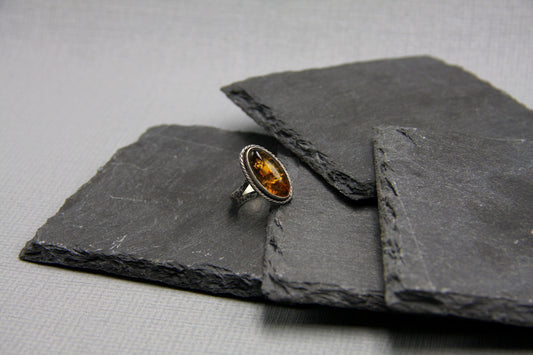 Baltic amber statement ring, Sterling silver ring, size T ring