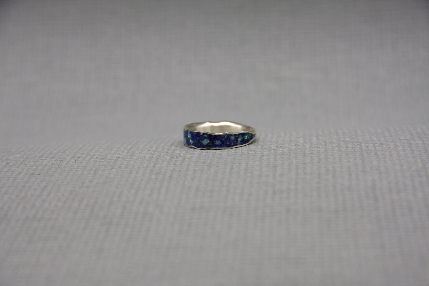 Women ring, Silver Lapis Lazuli ring, crushed opal inlay ring,