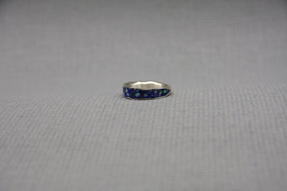 Women ring, Silver Lapis Lazuli ring, crushed opal inlay ring,