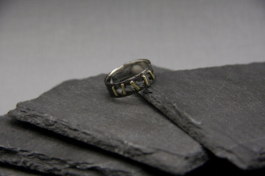 Men ring, sterling silver band, stitch ring, brutalist ring