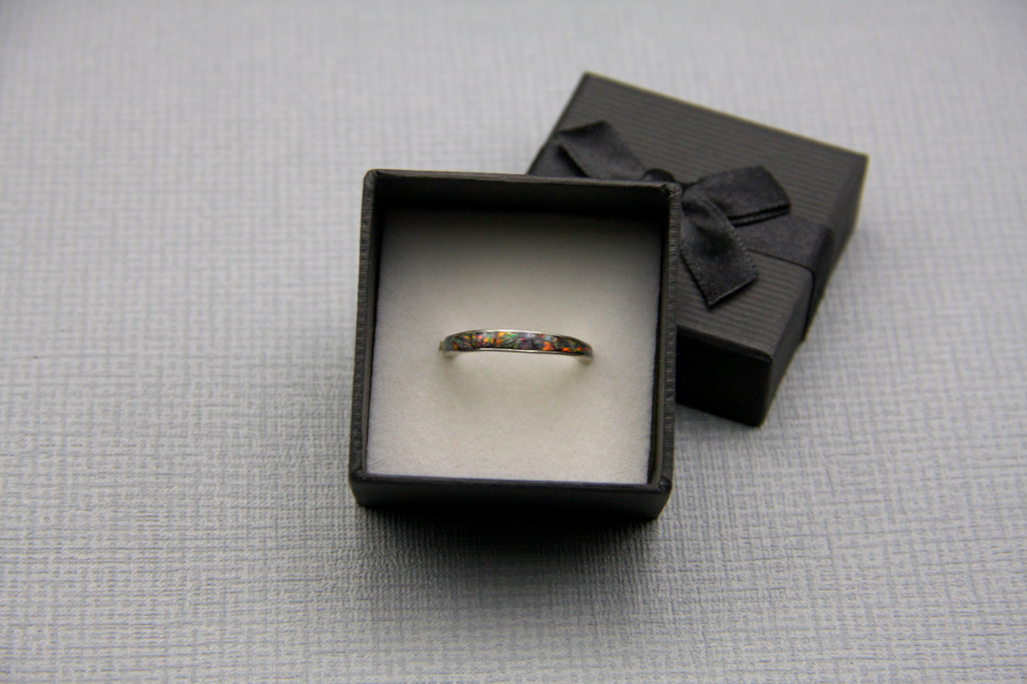 Women opal ring, inlay ring, silver stacking ring