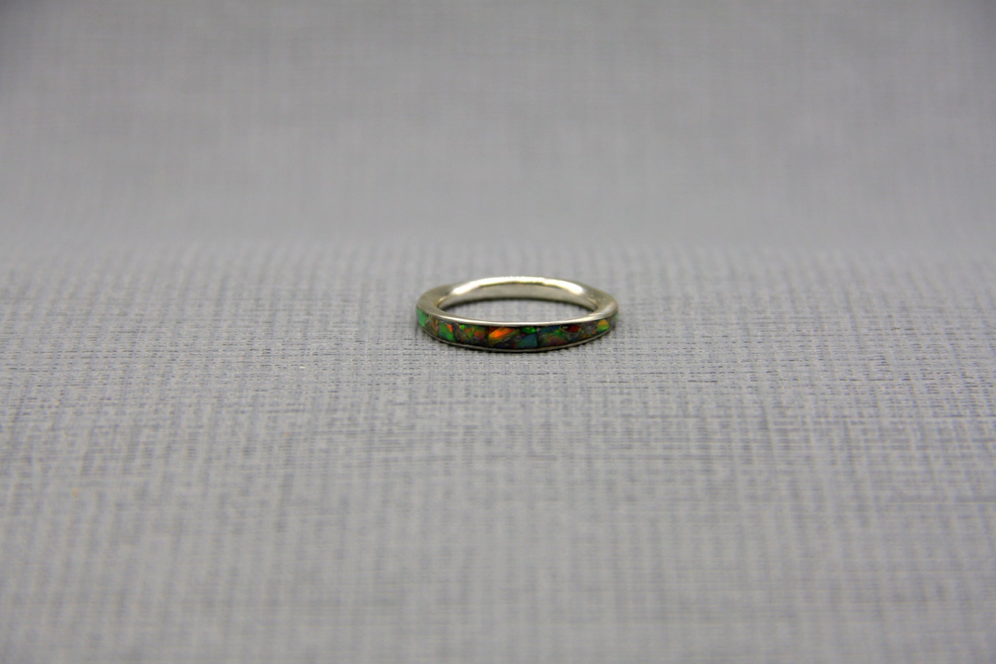 Women opal ring, inlay ring, silver stacking ring