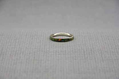 Women opal ring, inlay ring, silver stacking ring