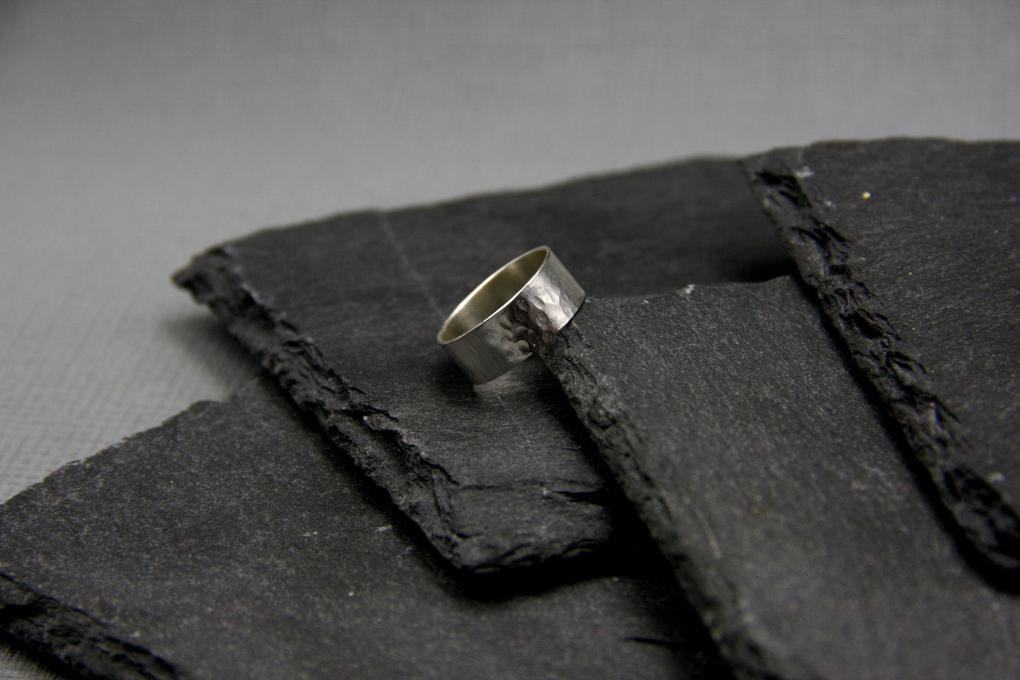 Wide minimalist ring, silver men ring, hammered band