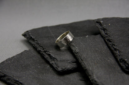 Wide minimalist ring, silver men ring, hammered band