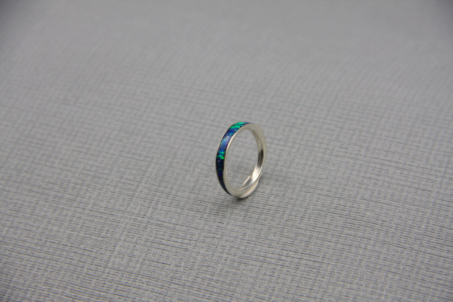 Opal inlay ring, women silver ring, blue opal band