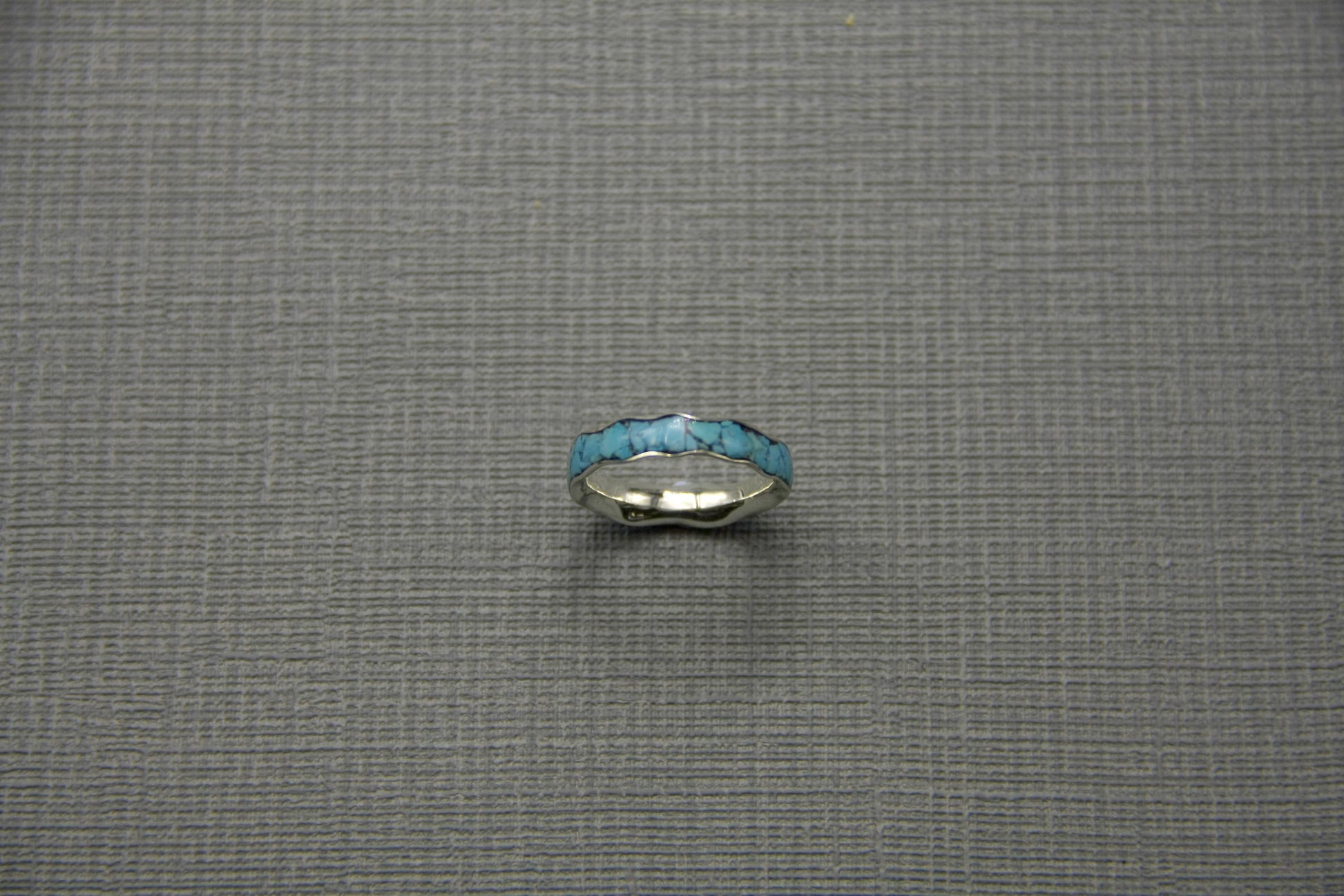 Silver turquoise inlay ring, wave stacking band.