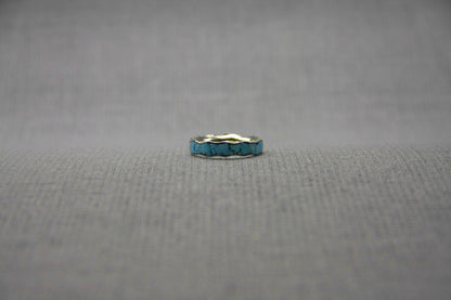 Silver turquoise inlay ring, wave stacking band.