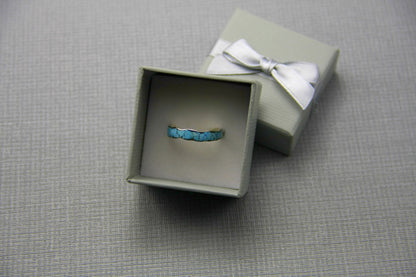 Silver turquoise inlay ring, wave stacking band.