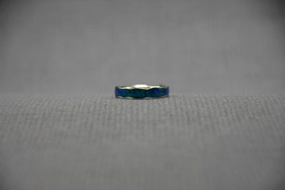 Opal inlay wave ring, blue crushed opal wedding ring, silver ring