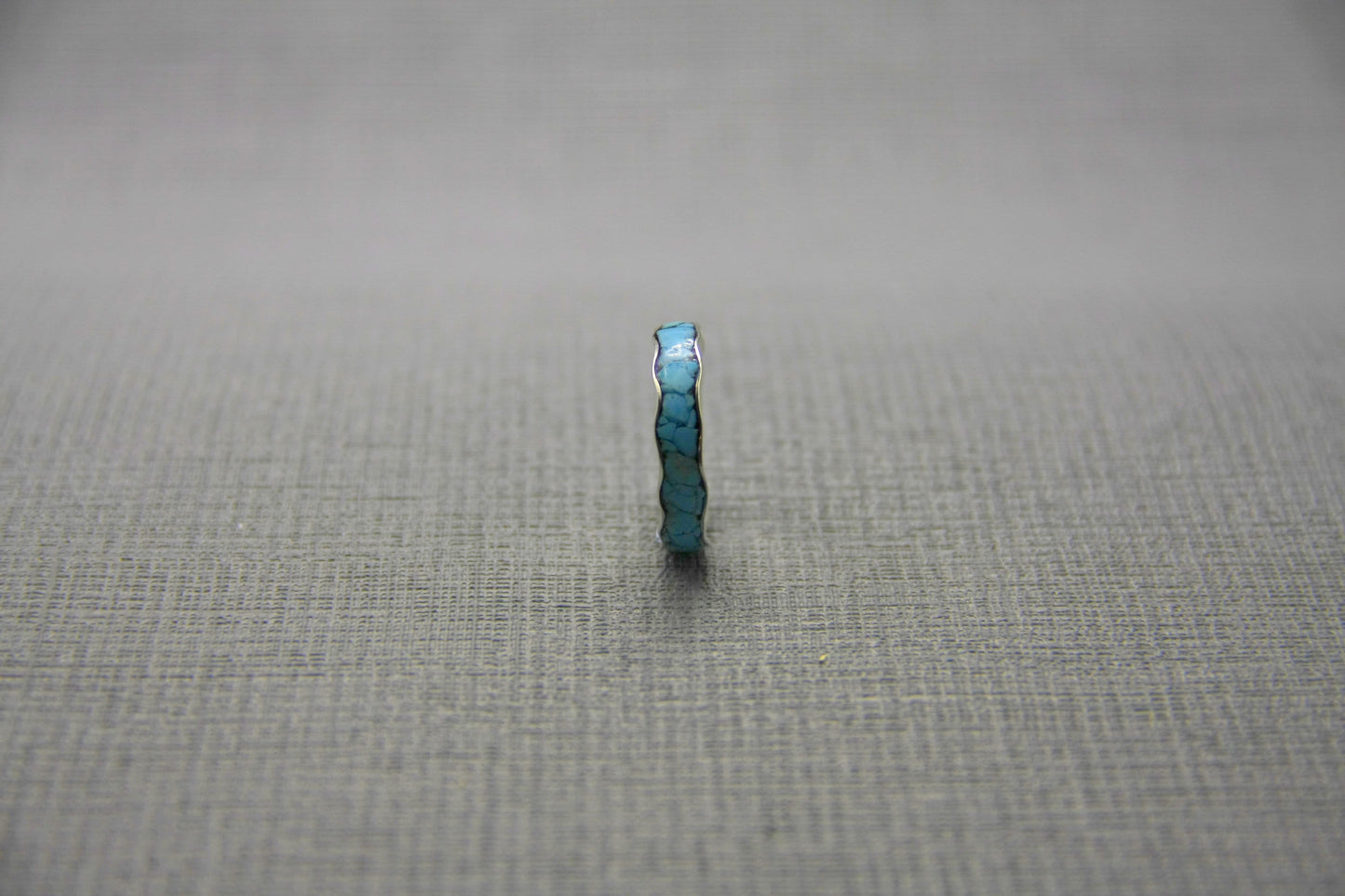 Silver turquoise inlay ring, wave stacking band.