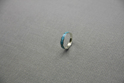 Silver turquoise inlay ring, wave stacking band.