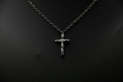 Sterling silver cross, religious pendant, rustic simple cross