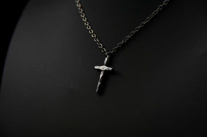 Sterling silver cross, religious pendant, rustic simple cross