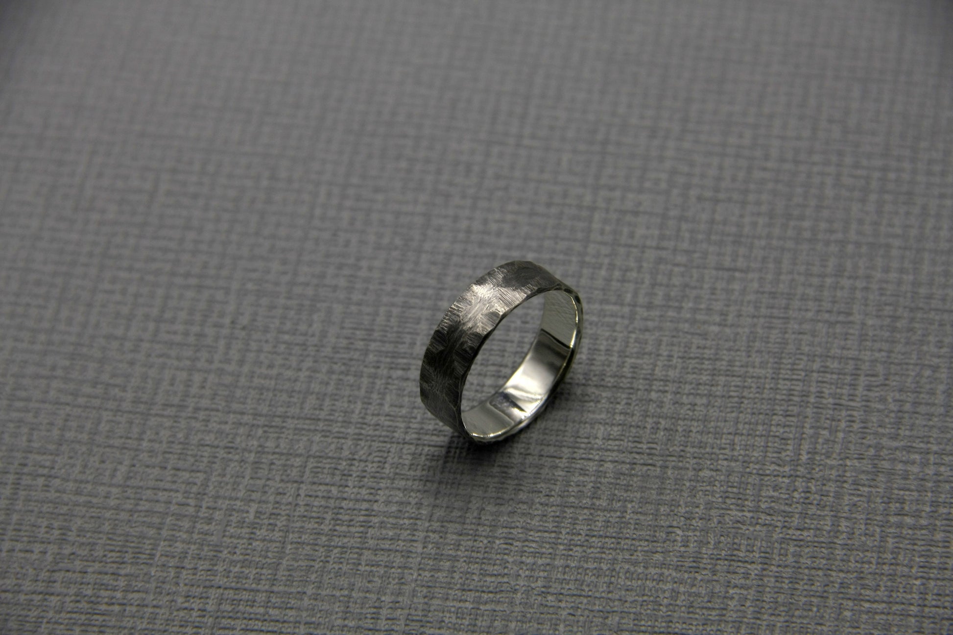 Hammered silver band, oxidised ring for men, unique wedding ring