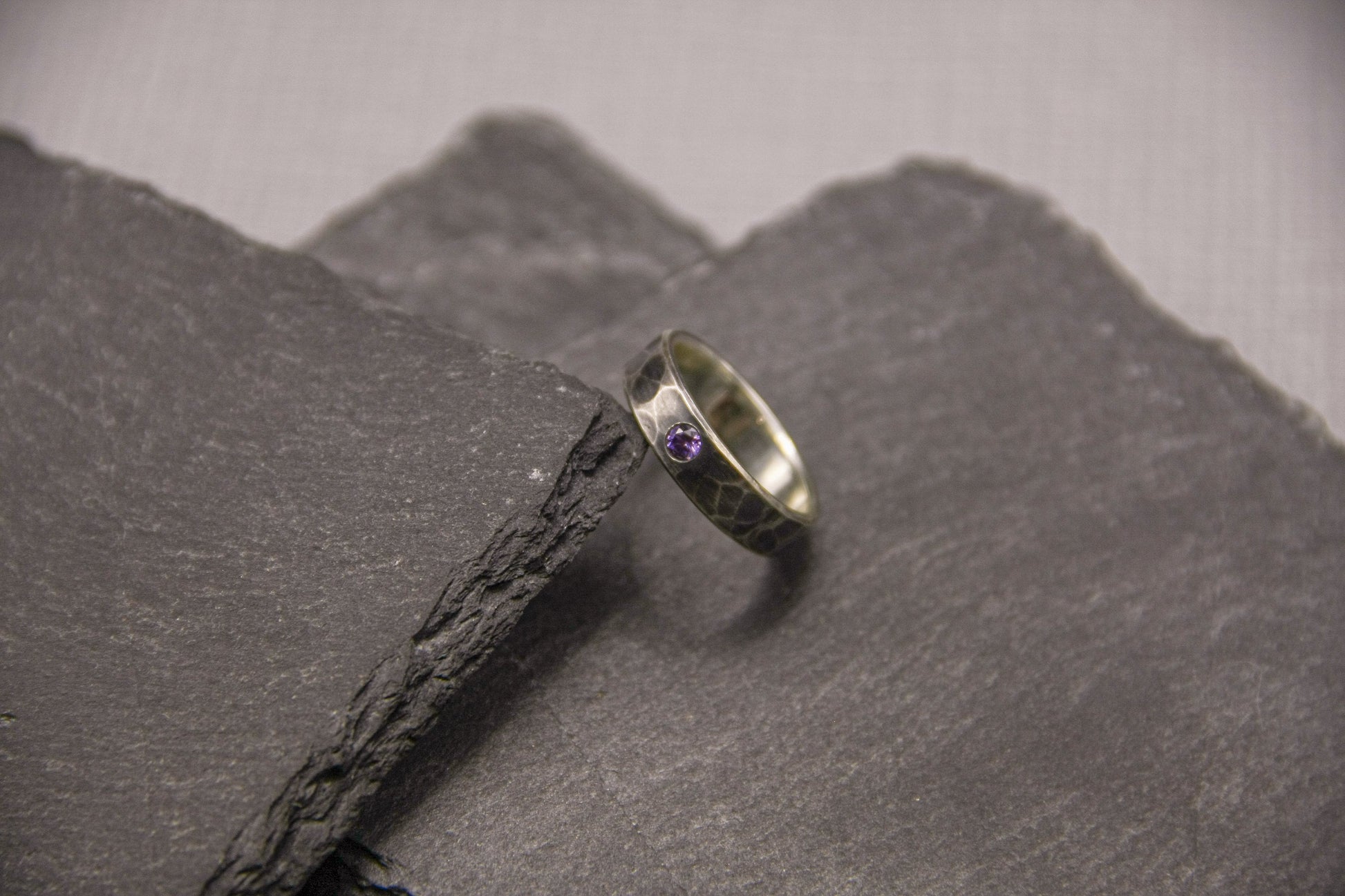 Amethyst band, Sterling silver ring, unique wedding ring