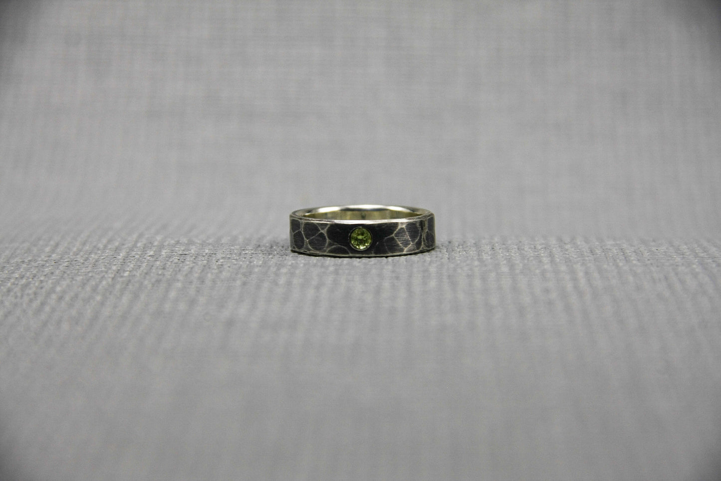 Sterling silver ring with peridot, hammered ring, unique wedding ring