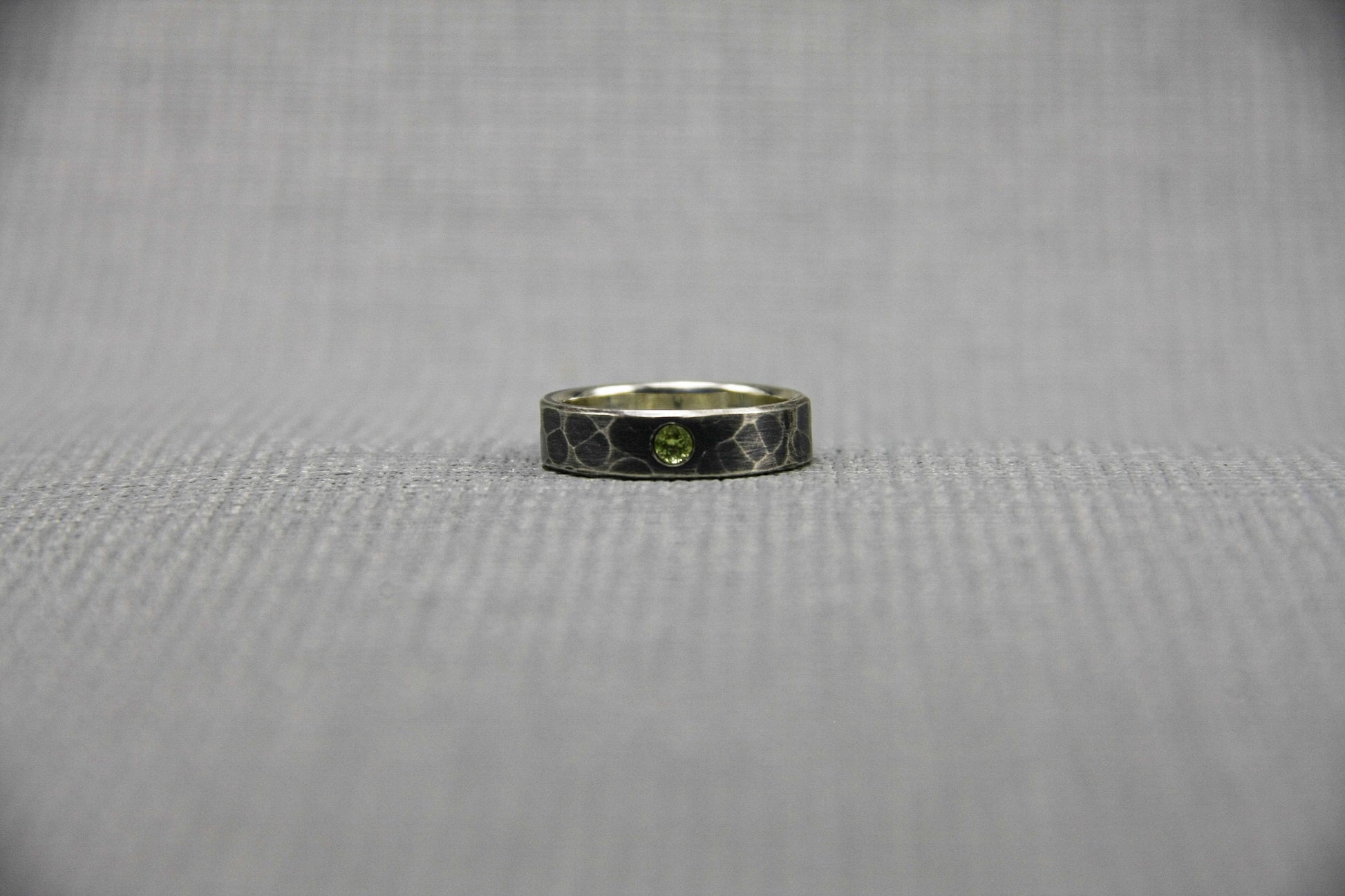 Sterling silver ring with peridot, hammered ring, unique wedding ring