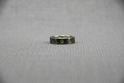 Sterling silver ring with peridot, hammered ring, unique wedding ring