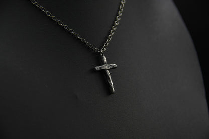 Sterling silver cross, religious pendant, rustic simple cross