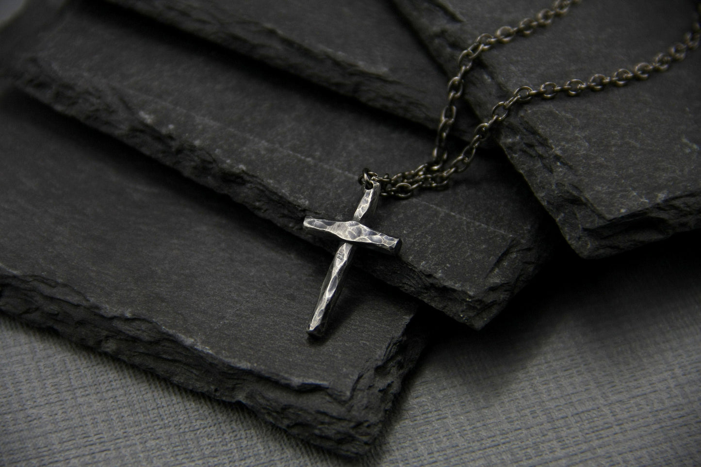 Sterling silver cross, religious pendant, rustic simple cross