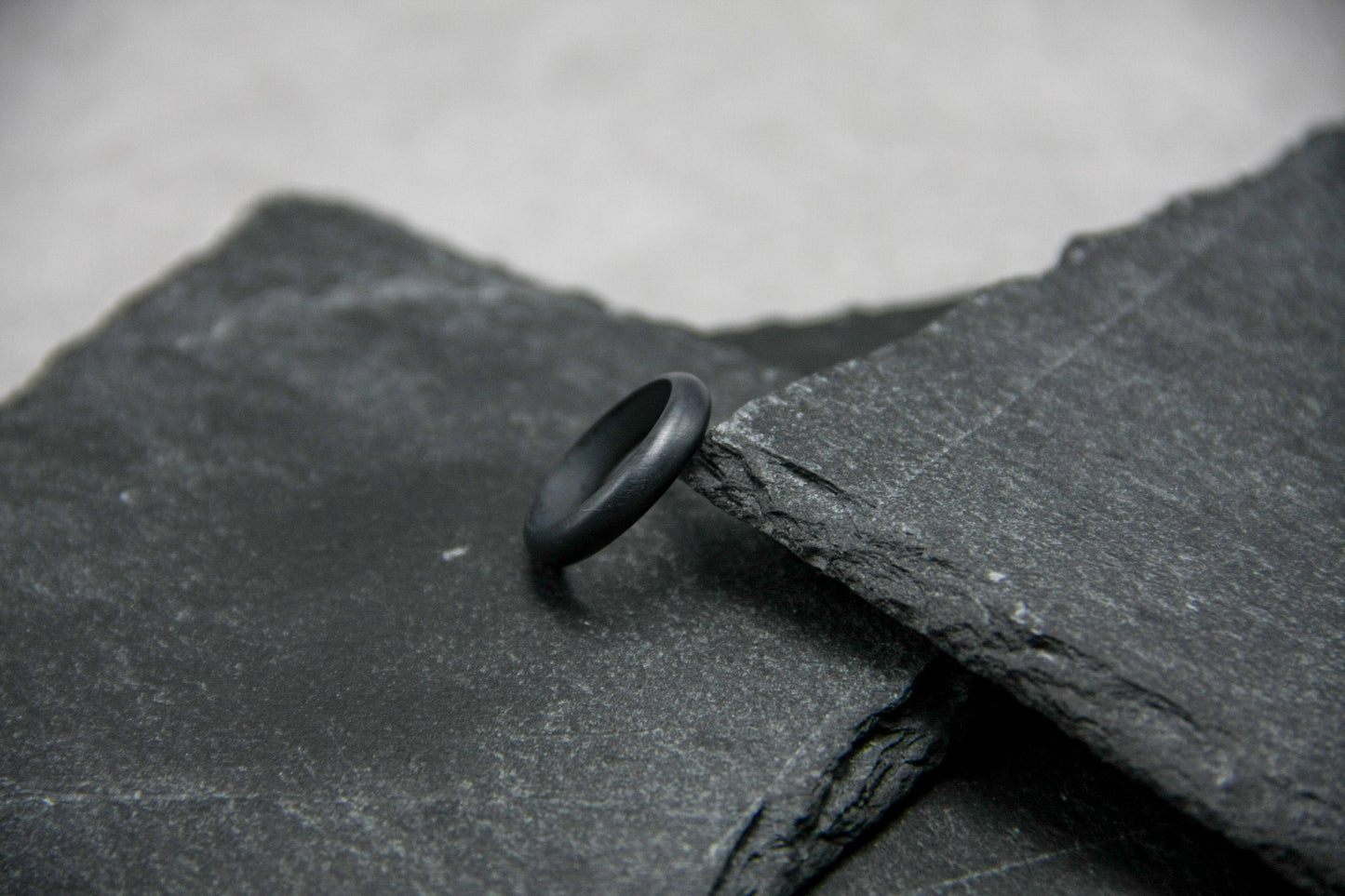 Black gray wedding ring, Sterling silver band, oxidised ring