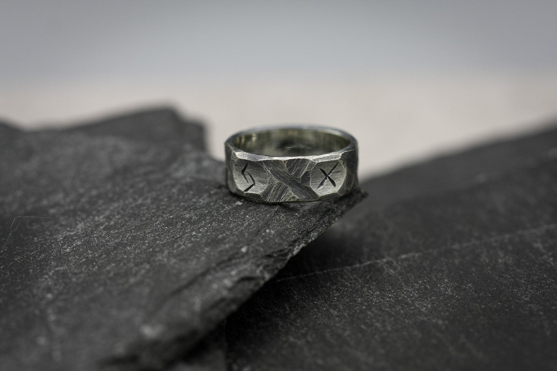 Viking rune ring, Sterling silver band, personalised Norse jewellery.