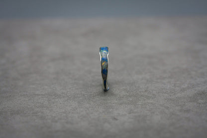 White opal inlay ring, blue opal flake band, unique women wedding ring