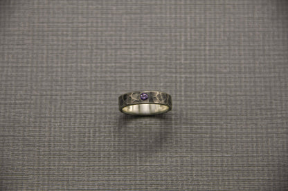 Amethyst band, Sterling silver ring, unique wedding ring