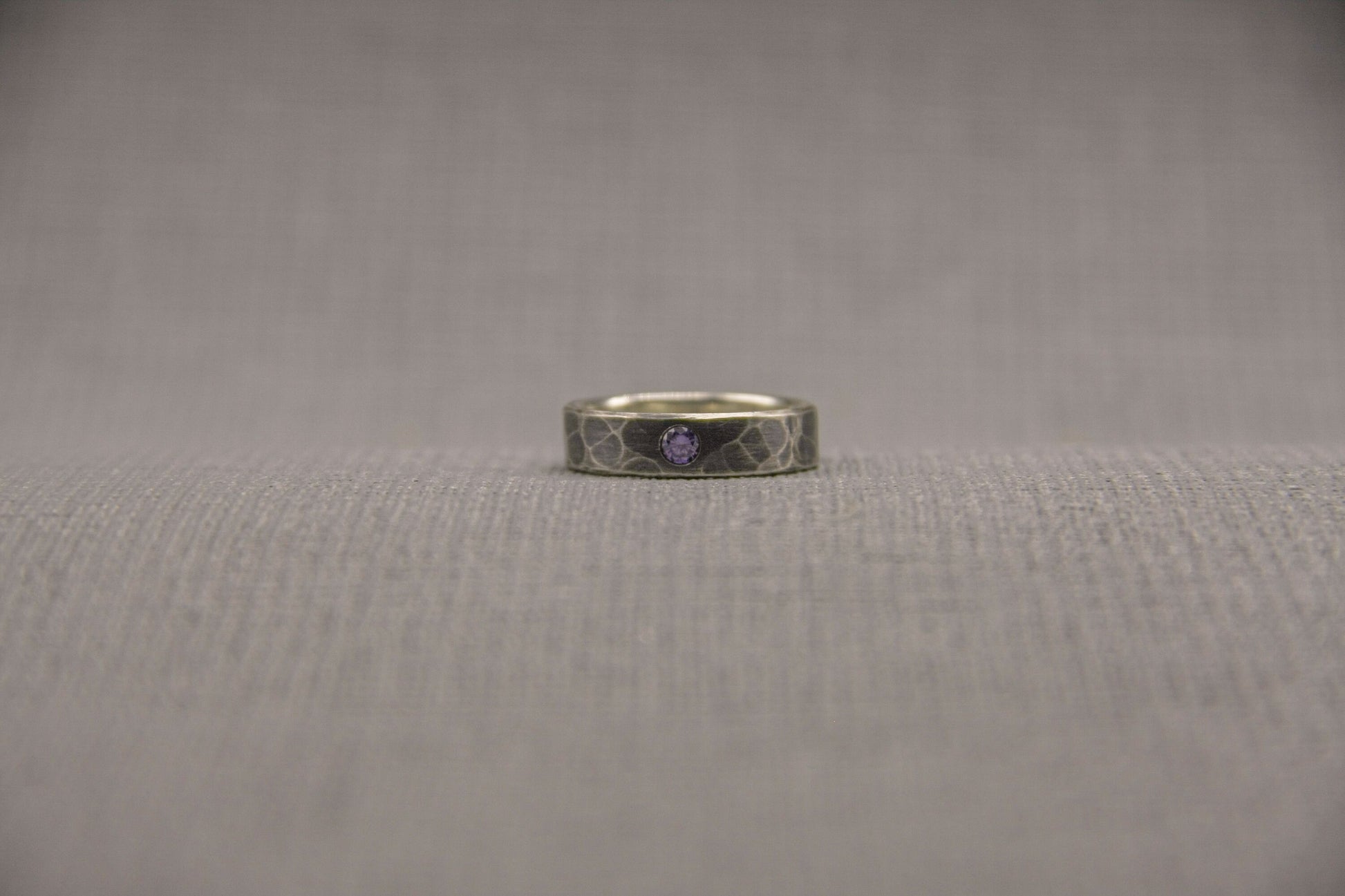 Amethyst band, Sterling silver ring, unique wedding ring