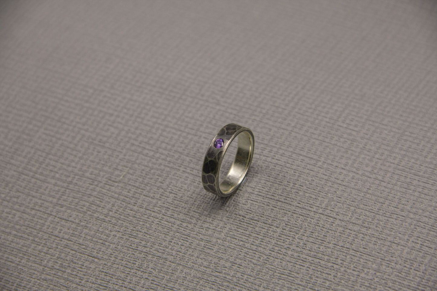 Amethyst band, Sterling silver ring, unique wedding ring