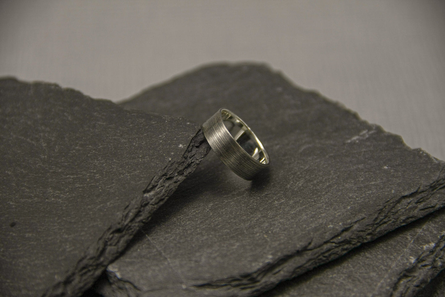 Silver minimalist ring, scratched gunmetal ring, unique wedding band