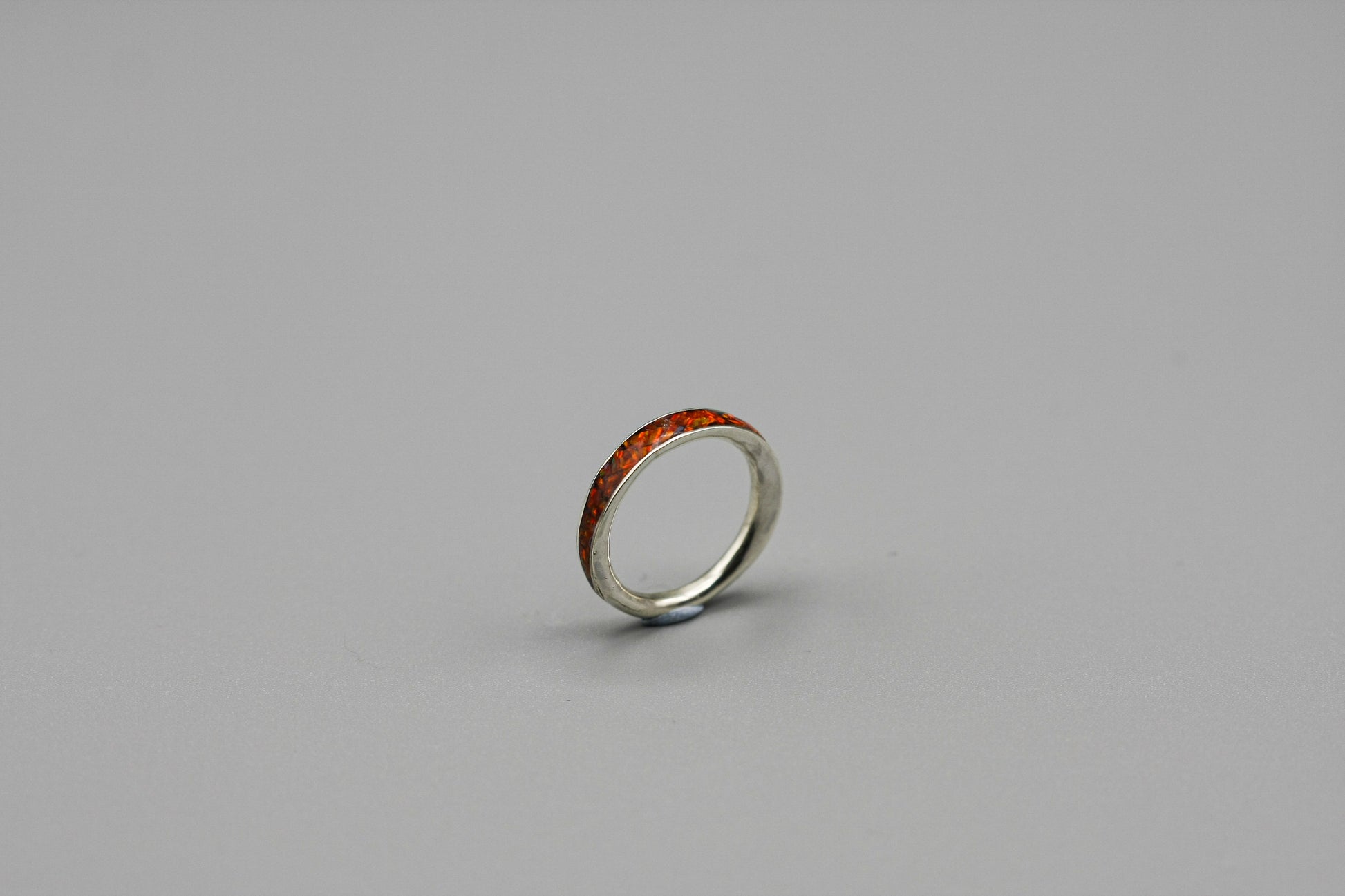 Red opal ring, silver inlay band, unique women wedding ring