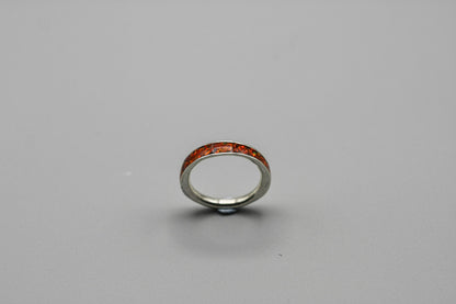 Red opal ring, silver inlay band, unique women wedding ring