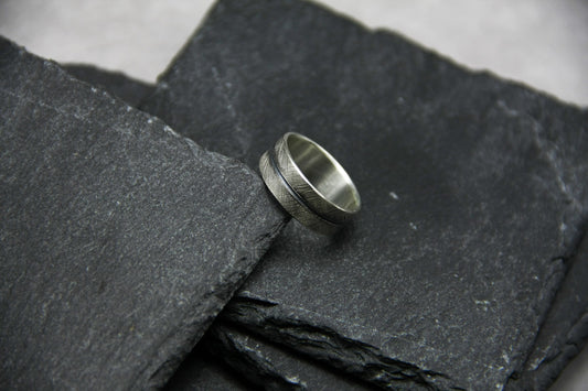 Scratched silver ring, oxidised silver men band, unique wedding ring