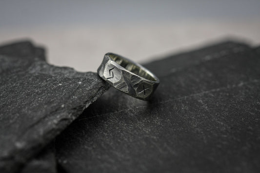 Viking rune ring, Sterling silver band, personalised Norse jewellery.