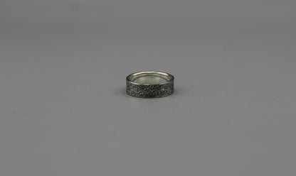 Patterned silver ring, hammered band, unique wedding ring